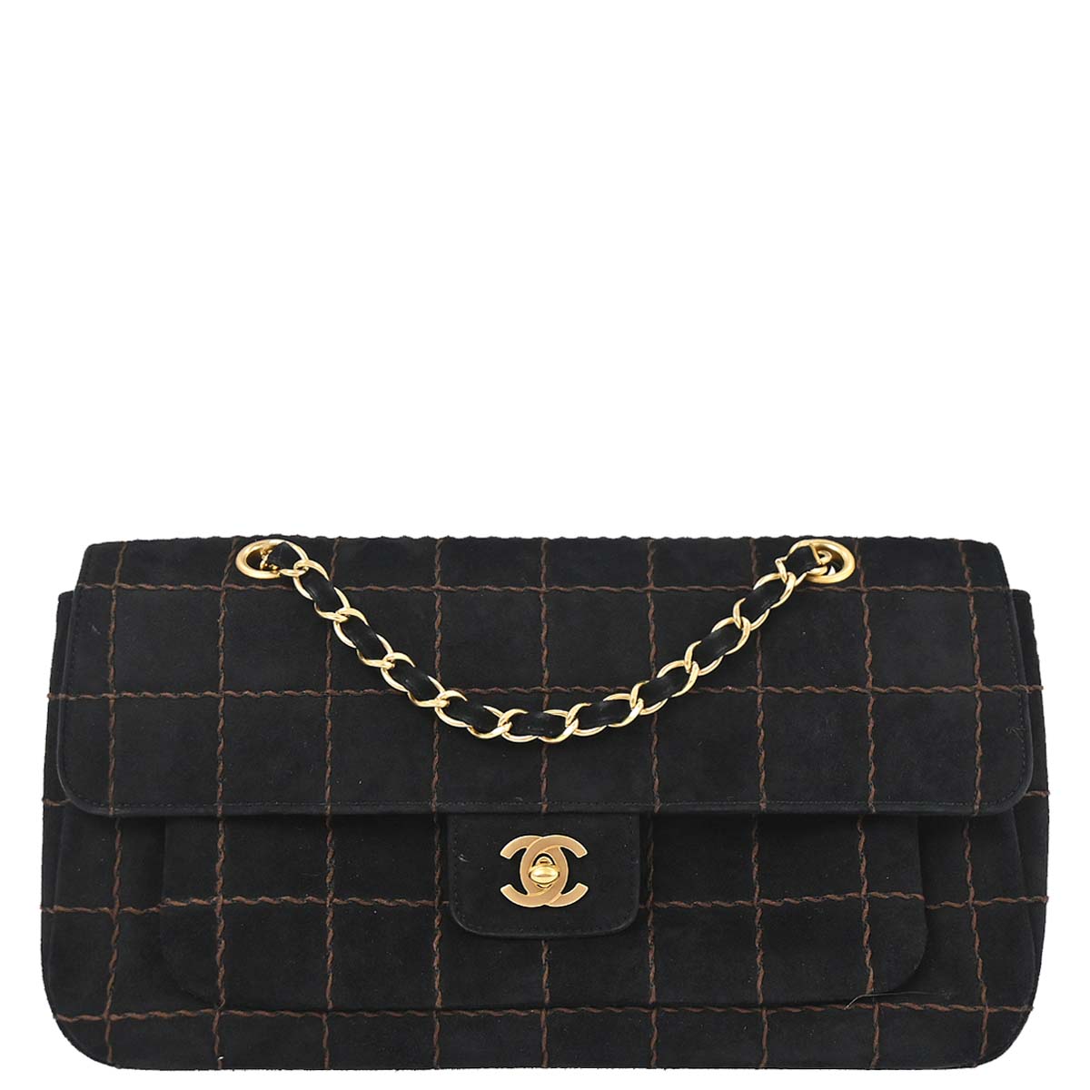 Chanel Black Suede Choco Bar Shoulder Bag