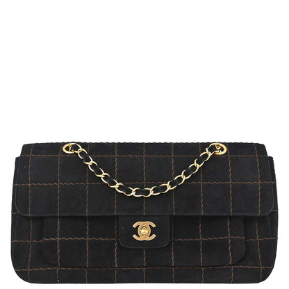 Chanel Black Suede Choco Bar Shoulder Bag