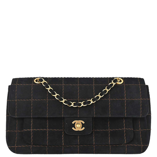 Chanel Black Suede Choco Bar Shoulder Bag