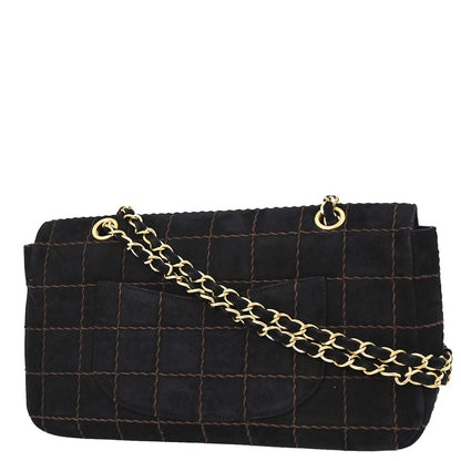 Chanel Black Suede Choco Bar Shoulder Bag