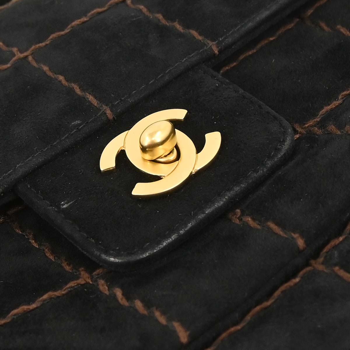 Chanel Black Suede Choco Bar Shoulder Bag