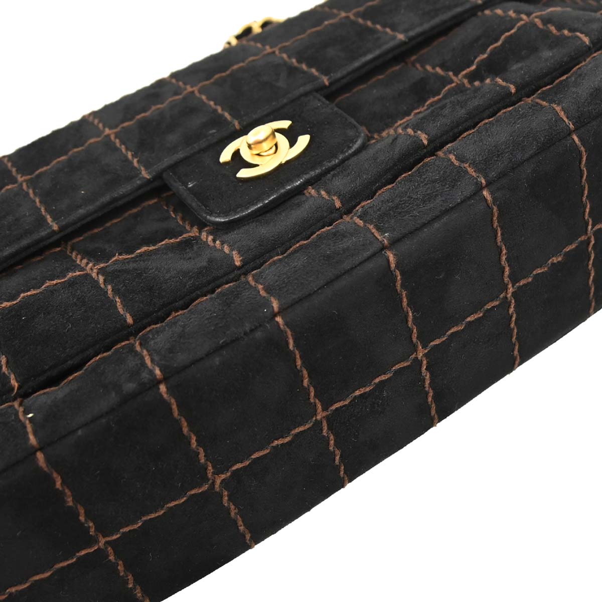 Chanel Black Suede Choco Bar Shoulder Bag