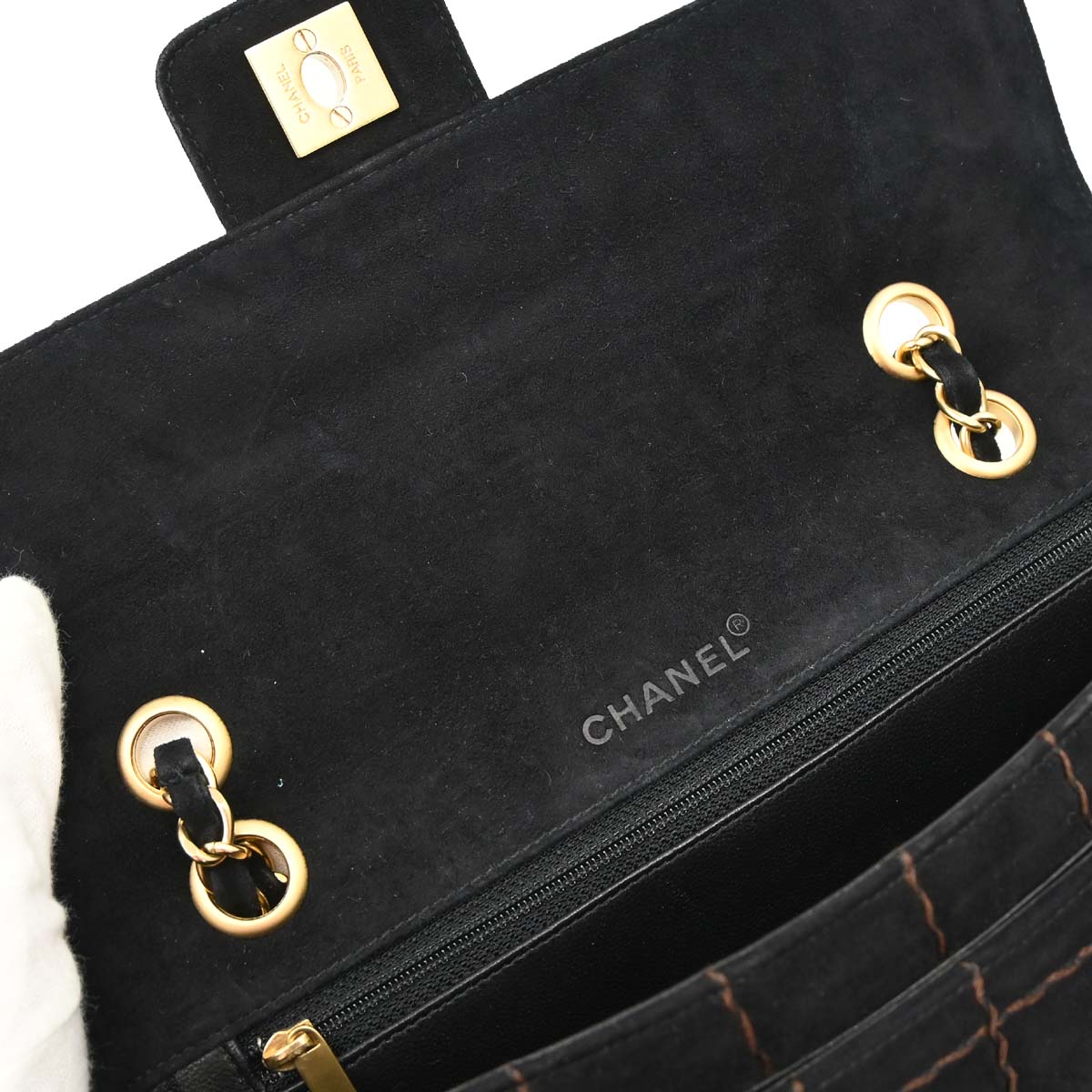 Chanel Black Suede Choco Bar Shoulder Bag