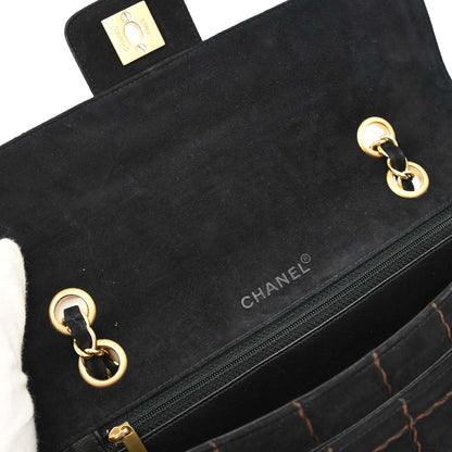 Chanel Black Suede Choco Bar Shoulder Bag
