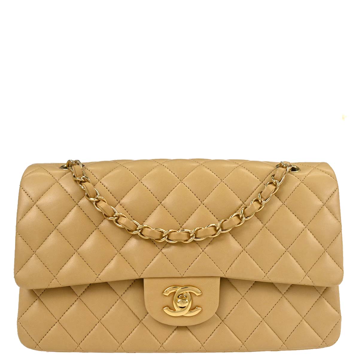 Chanel Beige Lambskin Medium Classic Double Flap Bag