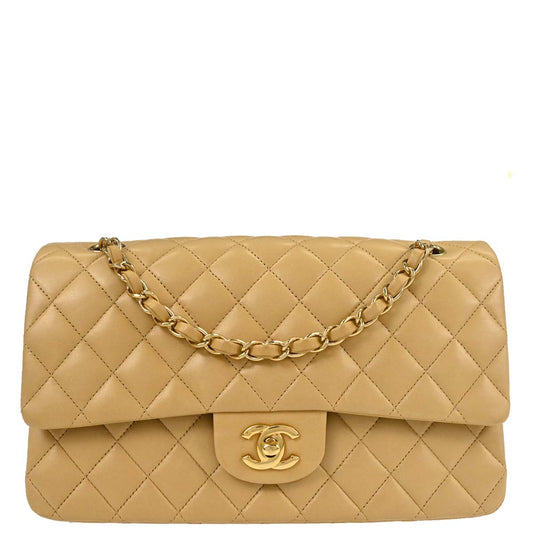 Chanel Beige Lambskin Medium Classic Double Flap Bag
