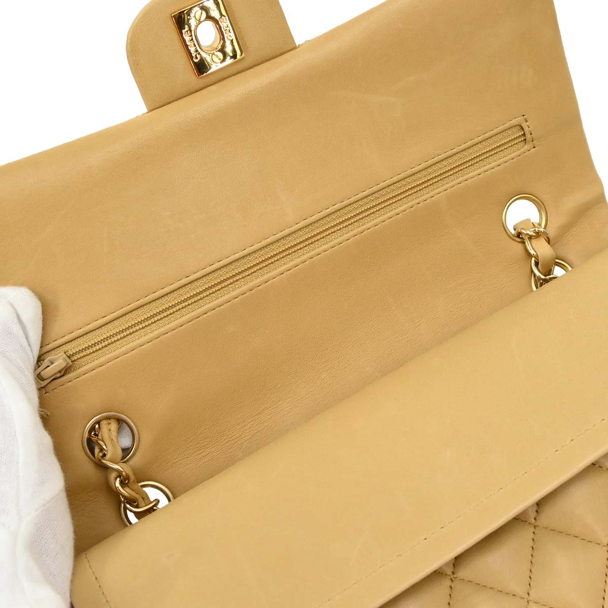 Chanel Beige Lambskin Medium Classic Double Flap Bag