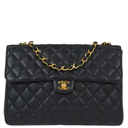 Chanel Black Caviar Skin Jumbo Classic Flap Shoulder Bag