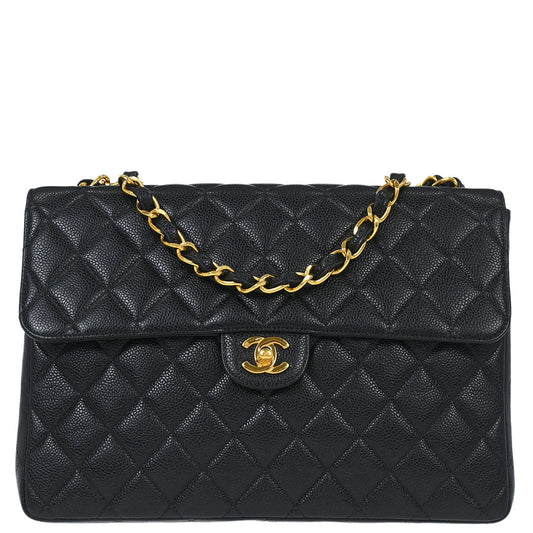 Chanel Black Caviar Skin Jumbo Classic Flap Shoulder Bag