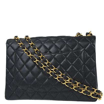 Chanel Black Caviar Skin Jumbo Classic Flap Shoulder Bag