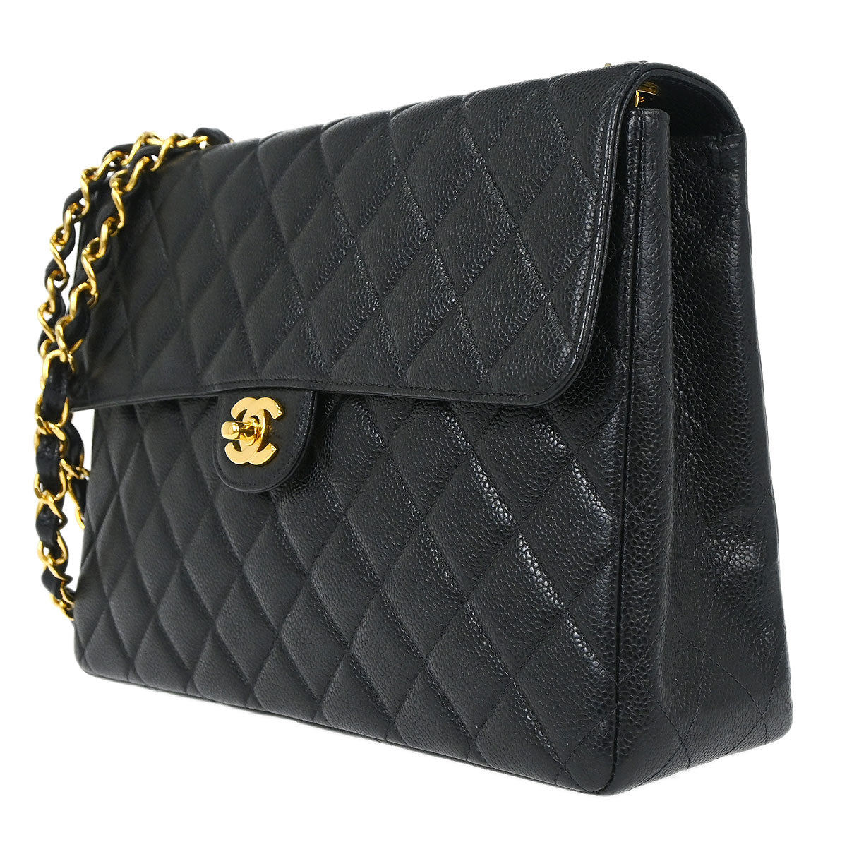 Chanel Black Caviar Skin Jumbo Classic Flap Shoulder Bag