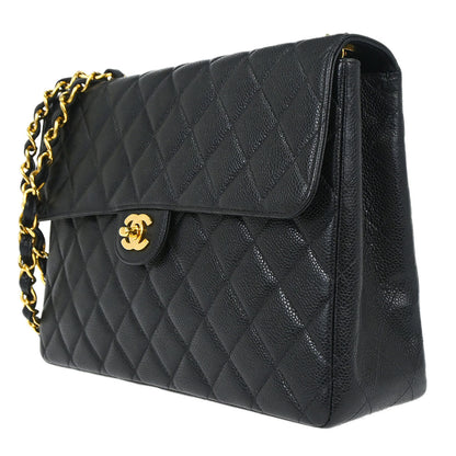Chanel Black Caviar Skin Jumbo Classic Flap Shoulder Bag