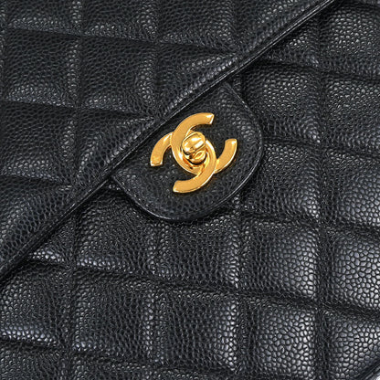 Chanel Black Caviar Skin Jumbo Classic Flap Shoulder Bag