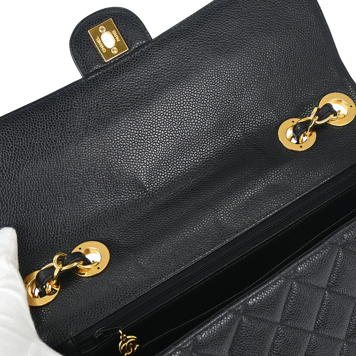 Chanel Black Caviar Skin Jumbo Classic Flap Shoulder Bag