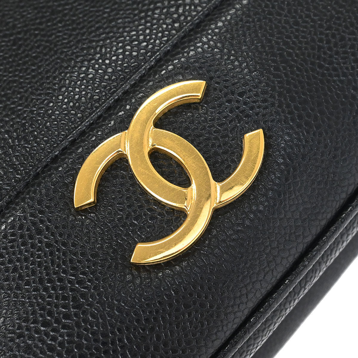 Chanel 1994-1996 Black Caviar Skin Triple CC Shoulder Tote Bag