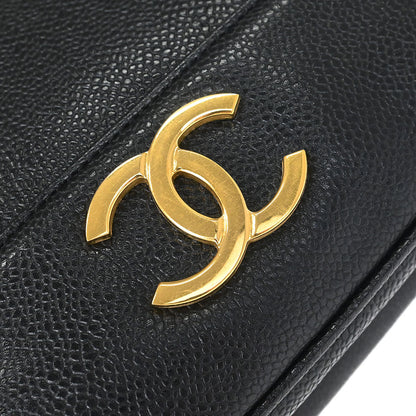 Chanel 1994-1996 Black Caviar Skin Triple CC Shoulder Tote Bag