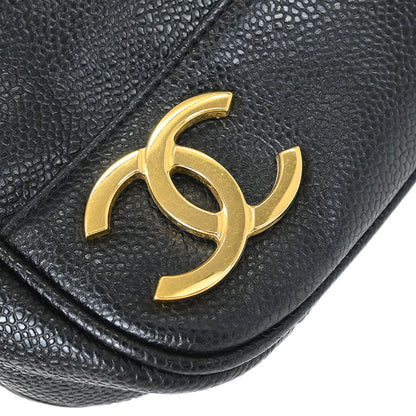 Chanel 1994-1996 Black Caviar Skin Triple CC Shoulder Tote Bag