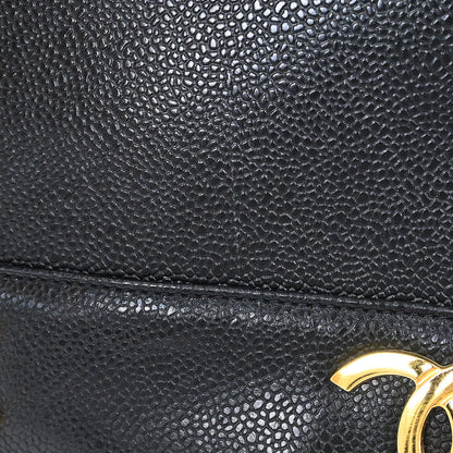 Chanel 1994-1996 Black Caviar Skin Triple CC Shoulder Tote Bag