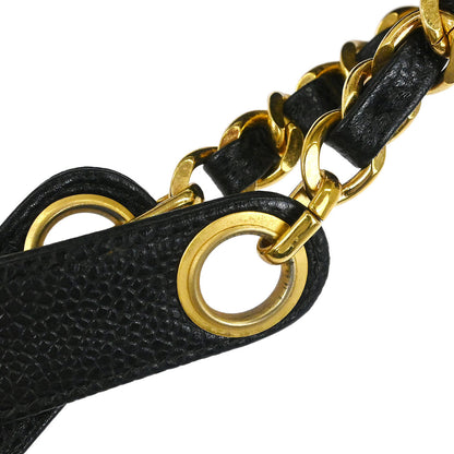 Chanel 1994-1996 Black Caviar Skin Triple CC Shoulder Tote Bag
