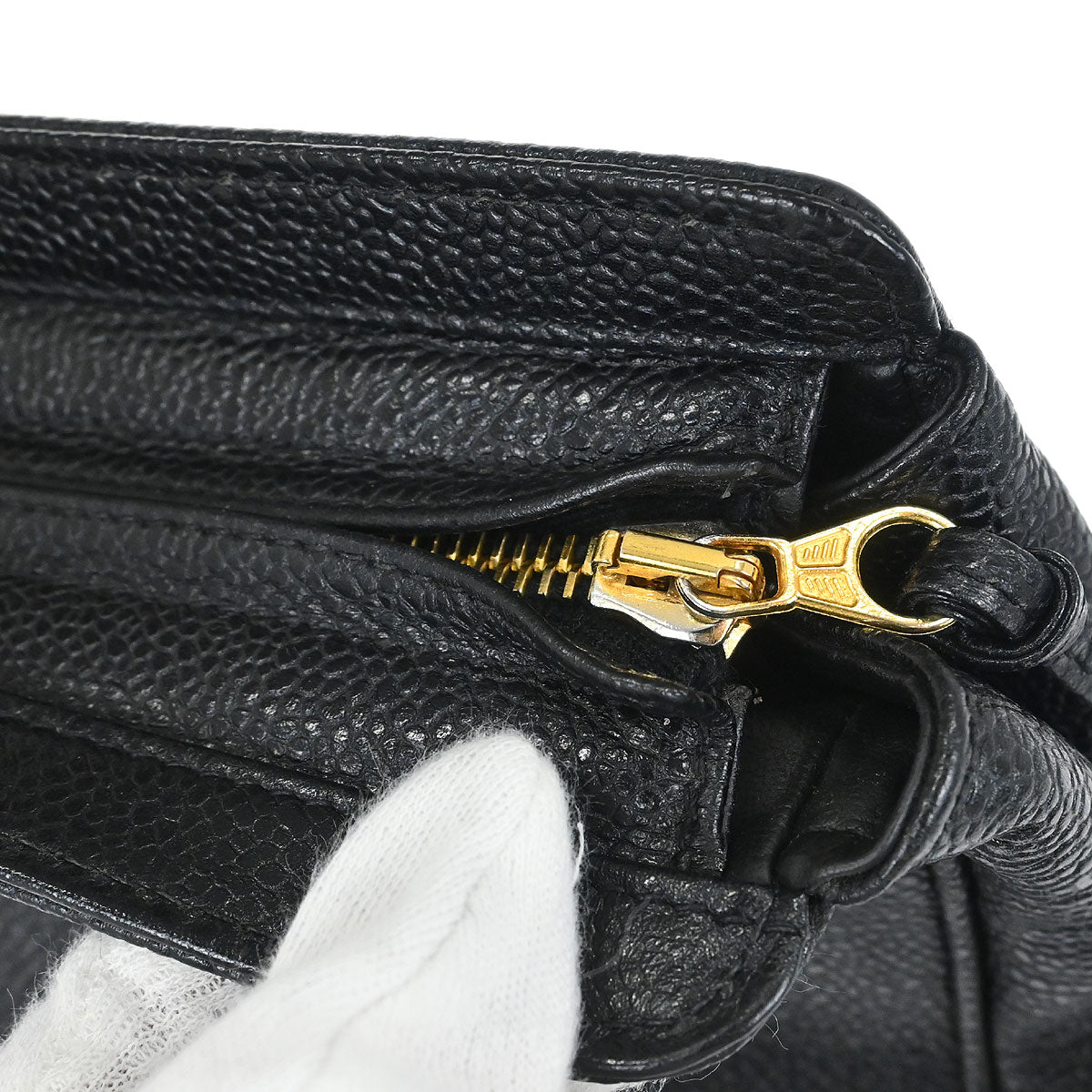 Chanel 1994-1996 Black Caviar Skin Triple CC Shoulder Tote Bag