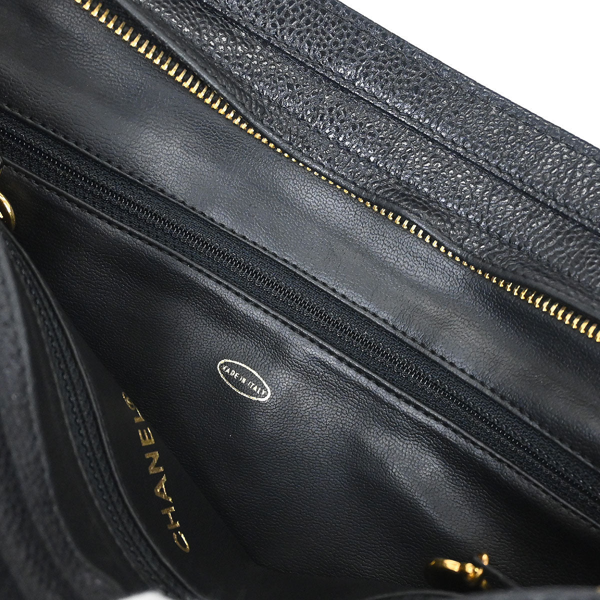 Chanel 1994-1996 Black Caviar Skin Triple CC Shoulder Tote Bag