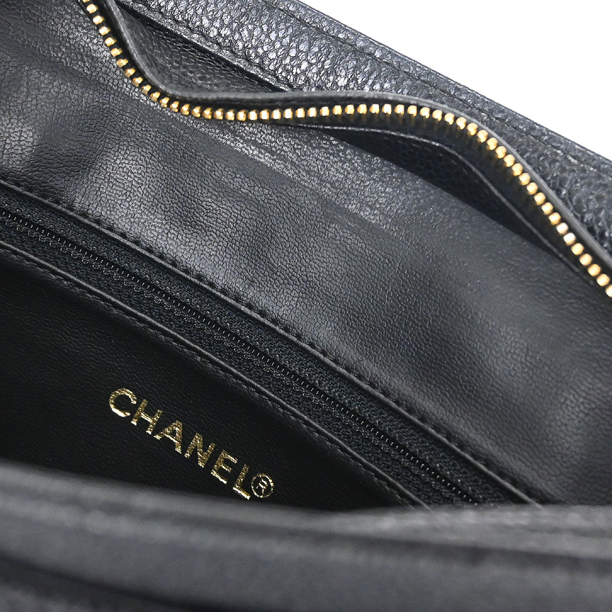 Chanel 1994-1996 Black Caviar Skin Triple CC Shoulder Tote Bag