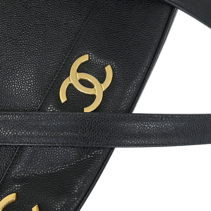 Chanel 1994-1996 Black Caviar Skin Triple CC Shoulder Tote Bag