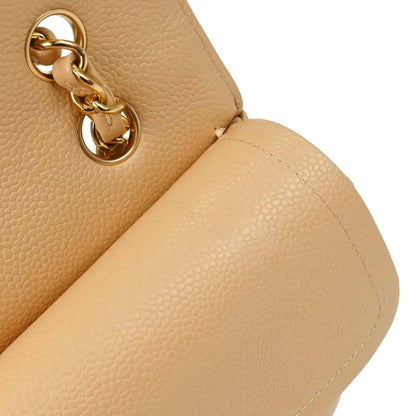 Chanel 2014 Beige Caviar Skin Medium Classic Double Flap Shoulder Bag