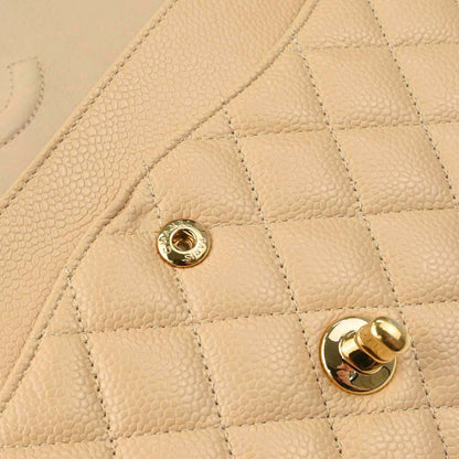 Chanel 2014 Beige Caviar Skin Medium Classic Double Flap Shoulder Bag