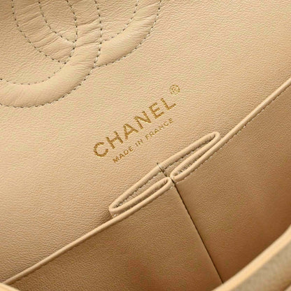 Chanel 2014 Beige Caviar Skin Medium Classic Double Flap Shoulder Bag