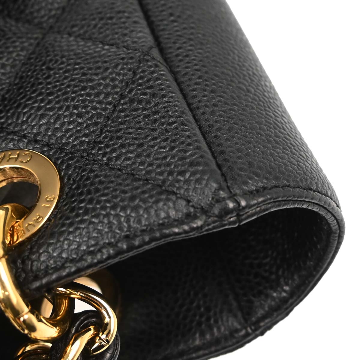 Chanel Black Caviar Skin Petite Shopping Tote PST Chain Handbag