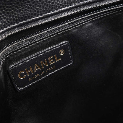 Chanel Black Caviar Skin Petite Shopping Tote PST Chain Handbag
