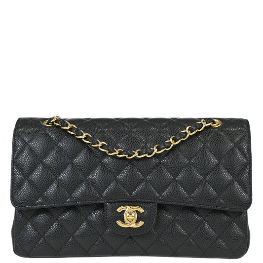 Chanel Black Caviar Skin Medium Classic Double Flap Shoulder Bag