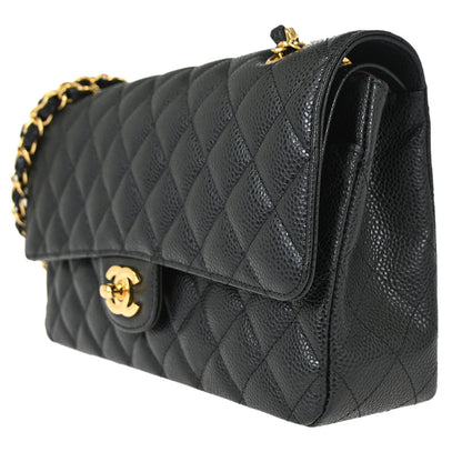 Chanel Black Caviar Skin Medium Classic Double Flap Shoulder Bag
