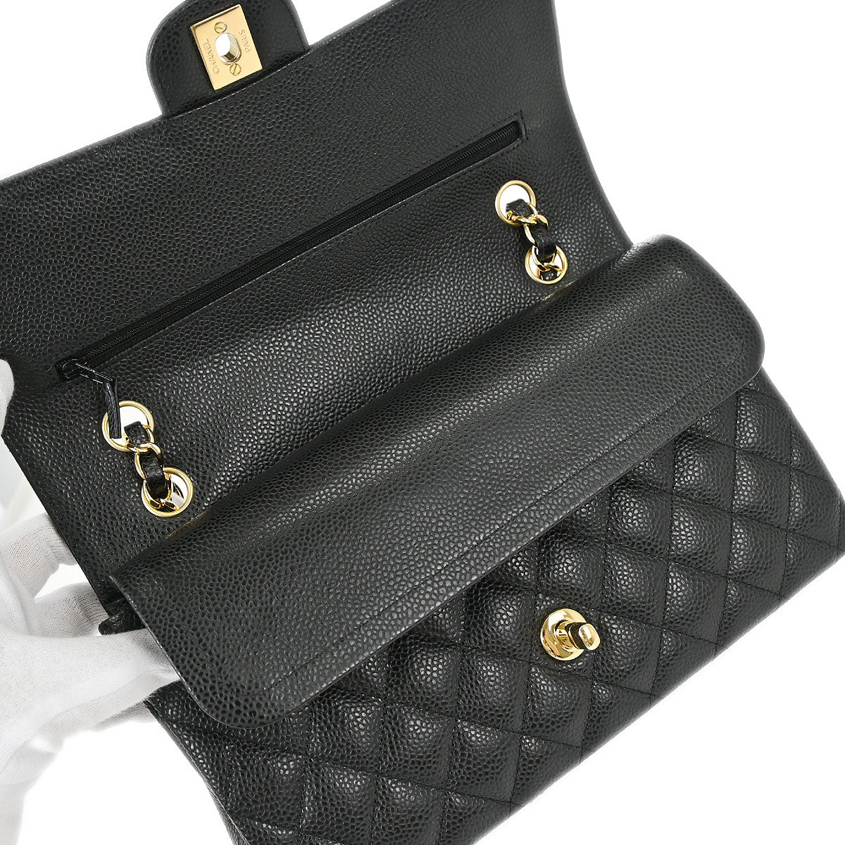 Chanel Black Caviar Skin Medium Classic Double Flap Shoulder Bag