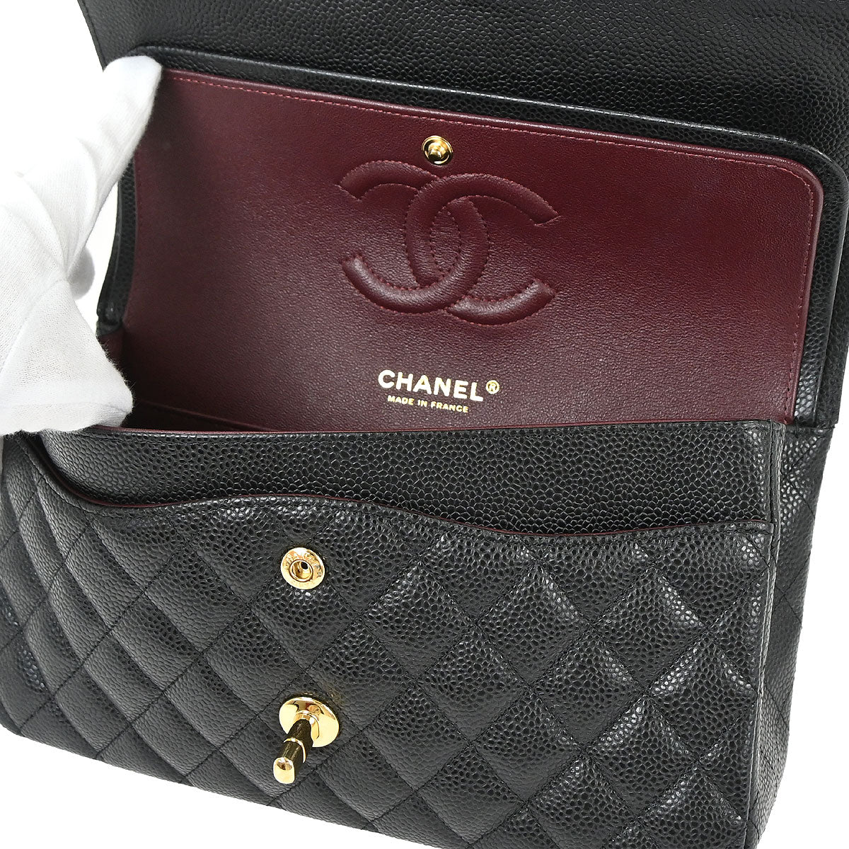 Chanel Black Caviar Skin Medium Classic Double Flap Shoulder Bag