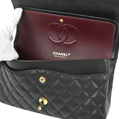 Chanel Black Caviar Skin Medium Classic Double Flap Shoulder Bag