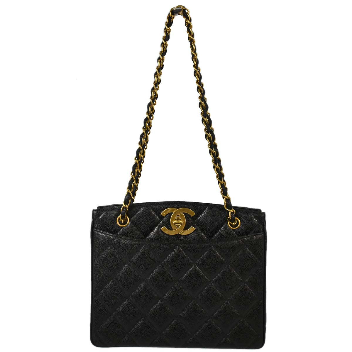 Chanel 1994-1996 Black Caviar Skin Shoulder Tote Bag