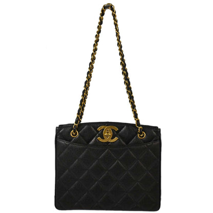 Chanel 1994-1996 Black Caviar Skin Shoulder Tote Bag