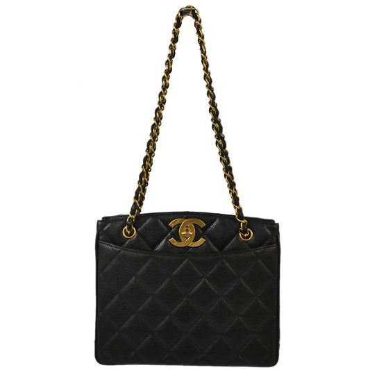 Chanel 1994-1996 Black Caviar Skin Shoulder Tote Bag