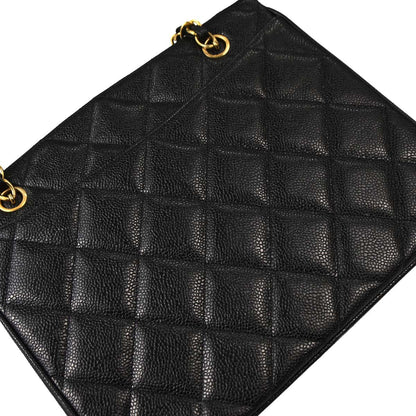 Chanel 1994-1996 Black Caviar Skin Shoulder Tote Bag