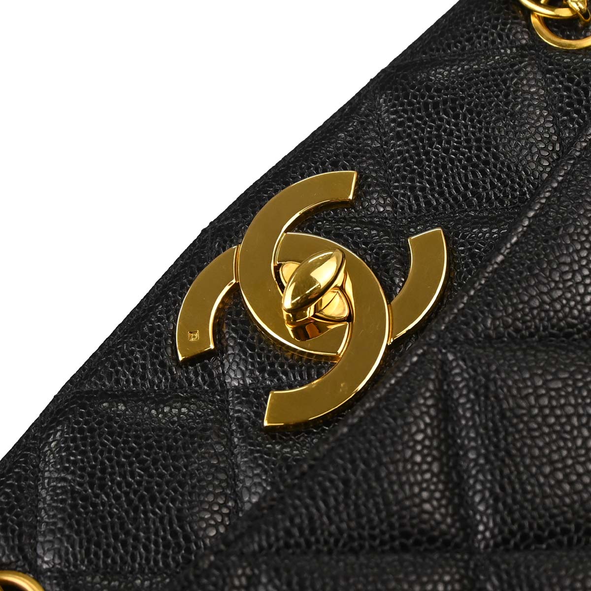 Chanel 1994-1996 Black Caviar Skin Shoulder Tote Bag