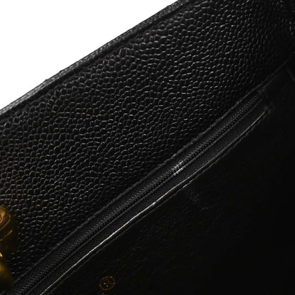 Chanel 1994-1996 Black Caviar Skin Shoulder Tote Bag