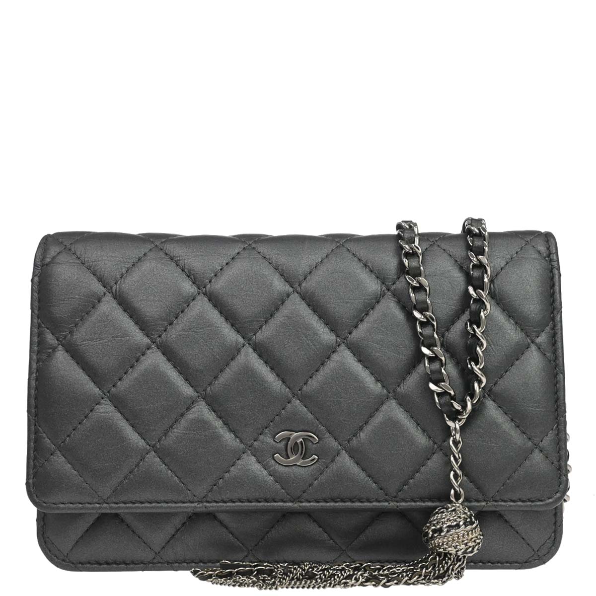 Chanel Gray Lambskin Classic WOC Wallet on Chain Bag