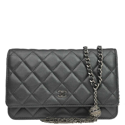 Chanel Gray Lambskin Classic WOC Wallet on Chain Bag
