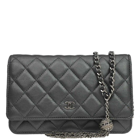 Chanel Gray Lambskin Classic WOC Wallet on Chain Bag