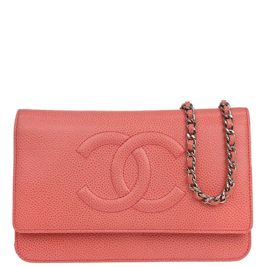 Chanel Pink Caviar Skin Timeless WOC Wallet on Chain Shoulder Bag