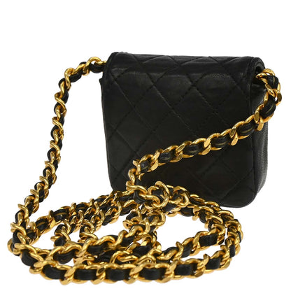 Chanel 1989-1991 Black Lambskin Micro Classic Flap Shoulder Bag Pochette