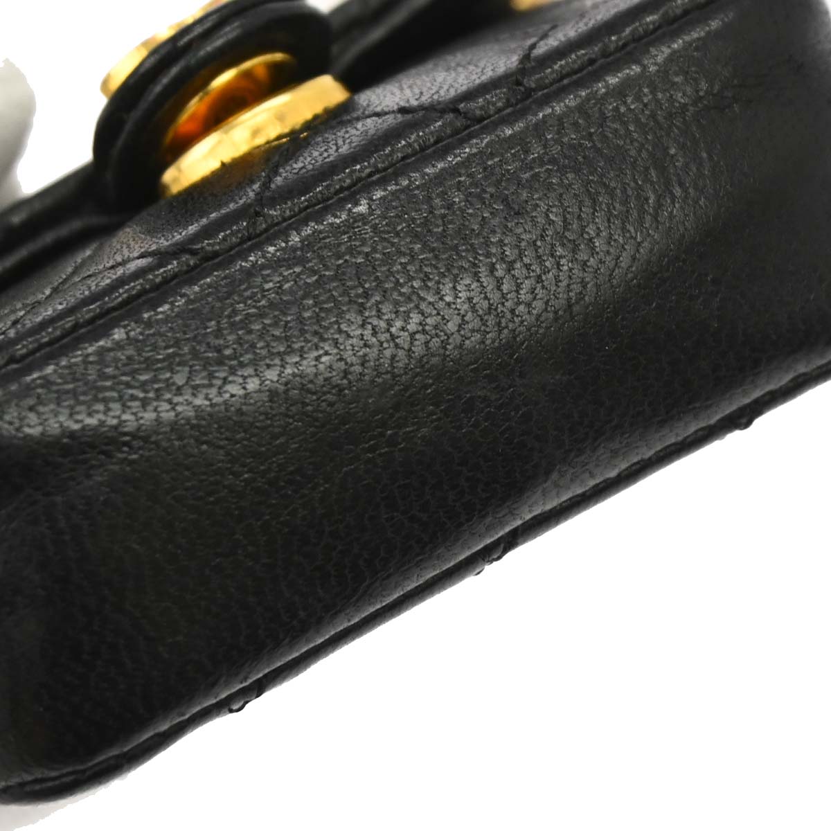 Chanel 1989-1991 Black Lambskin Micro Classic Flap Shoulder Bag Pochette