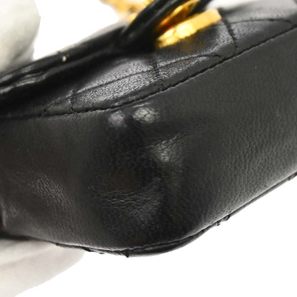 Chanel 1989-1991 Black Lambskin Micro Classic Flap Shoulder Bag Pochette